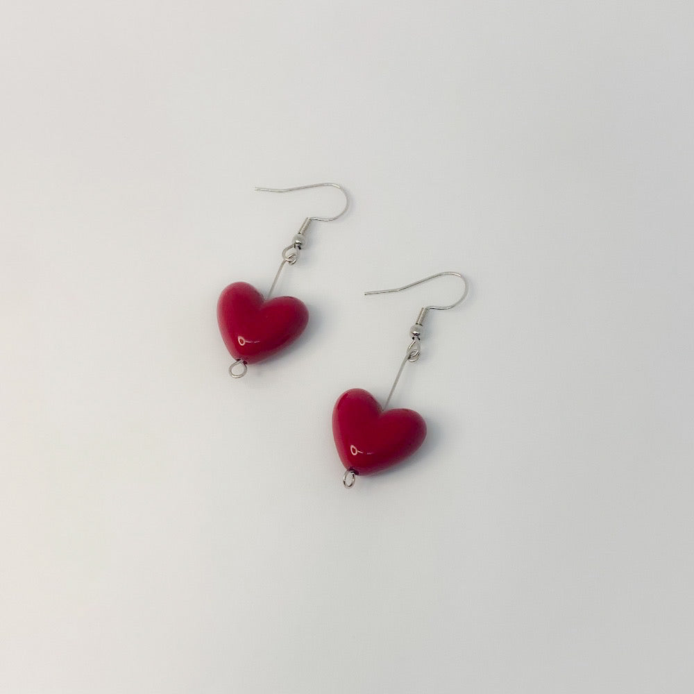 Handmade heart earrings.